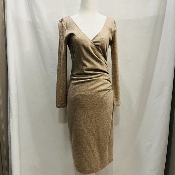 MaxMara Dresses & Skirts - Max Mara Tan Long Sleeve Knee Length VNeck Sheath Dress Women's Size XS
